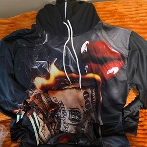Graphic Hoodie with Money and Lips Design
